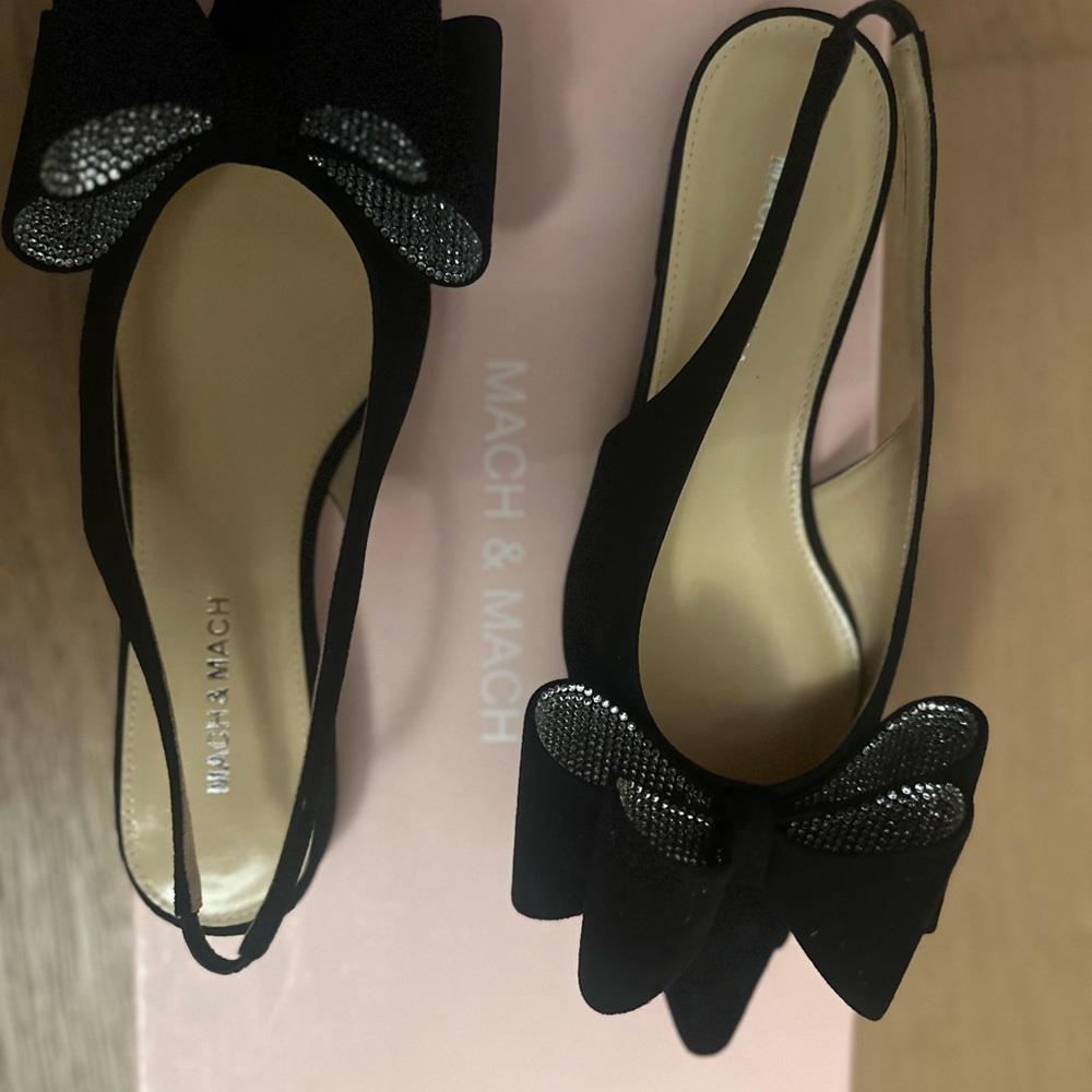 Mach & Mach Black Slingback Heels with Bow